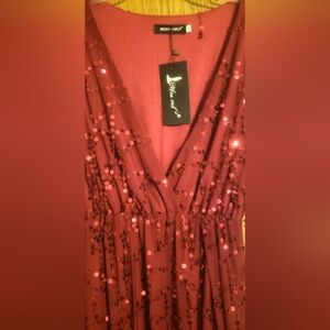 Burgundy Miss Ord maxi dress with sparlke. NWT, size XS